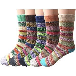 ✨ Justay Wool Socks Women Blue 5 Pairs Vintage Soft Cabin Thick Knit Cozy Socks